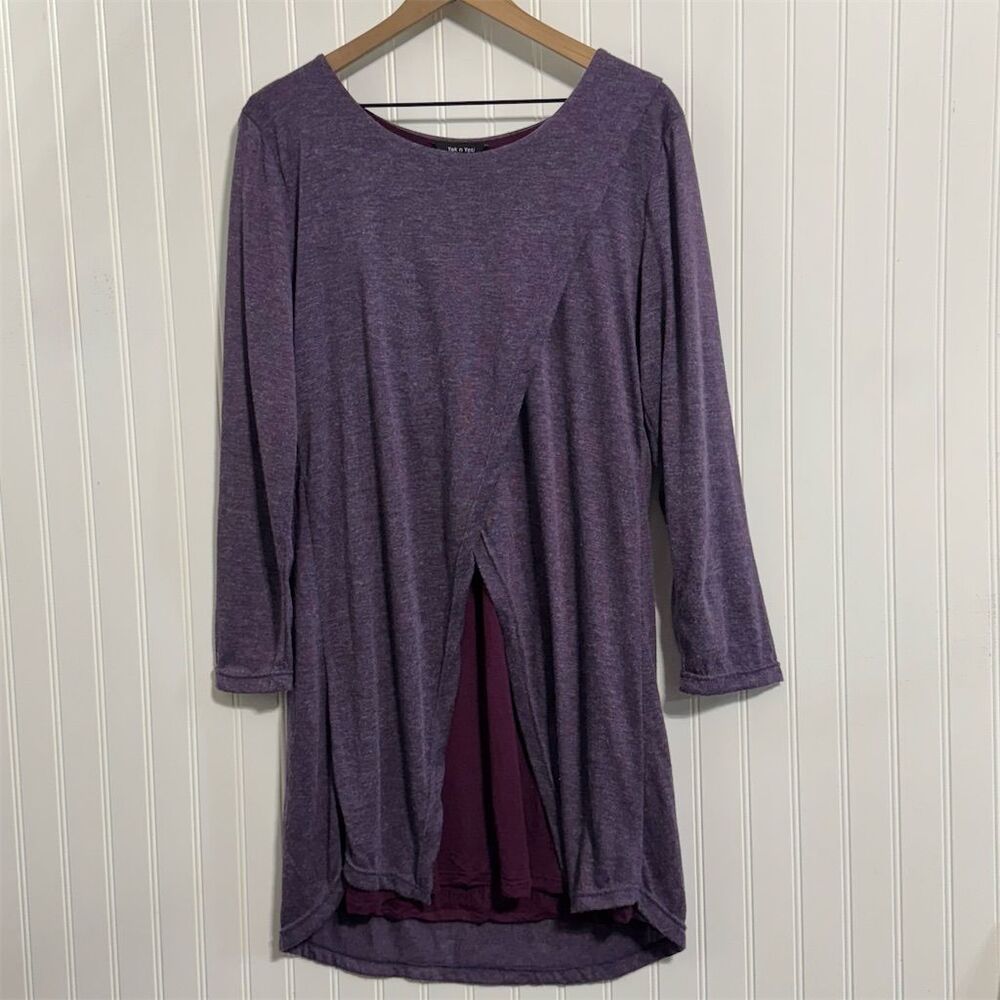 Yak n Yeti Tunic Top XL Purple‎ Viscose Stretch Layered Back Split Boho Longline